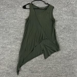Lurdes Bergada Top Small Asymmetrical Tank Sleeveless Green Lagenlook Artsy